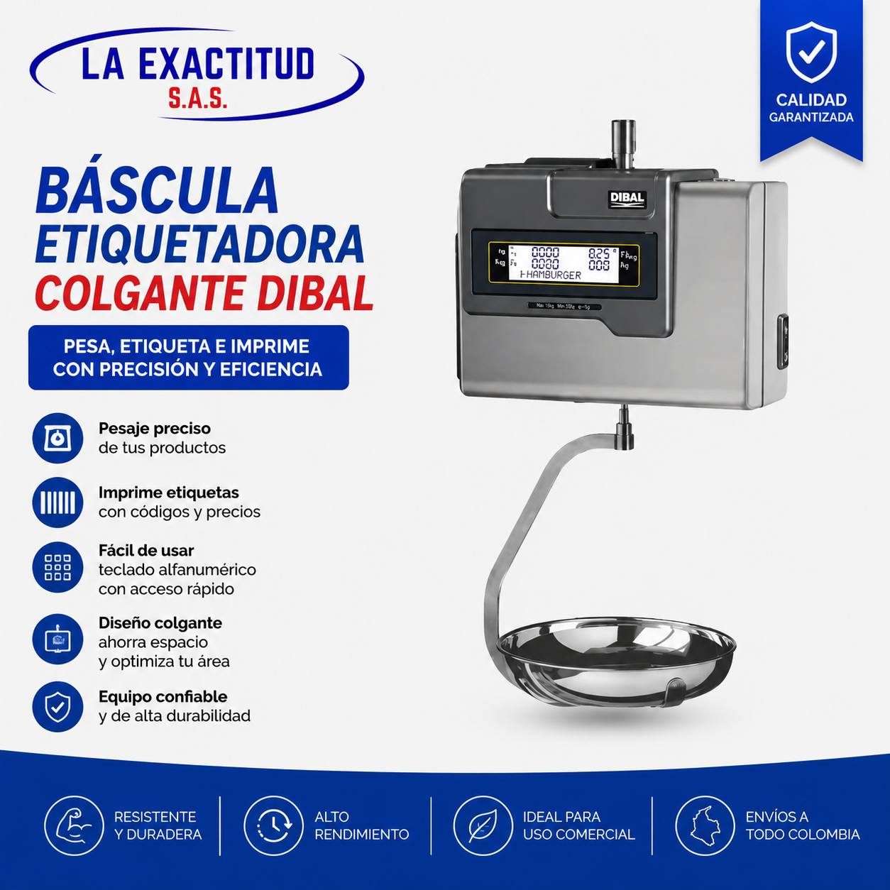 Báscula Etiquetadora Colgante DIBAL con impresora térmica y código de barras para supermercados y negocios en Colombia