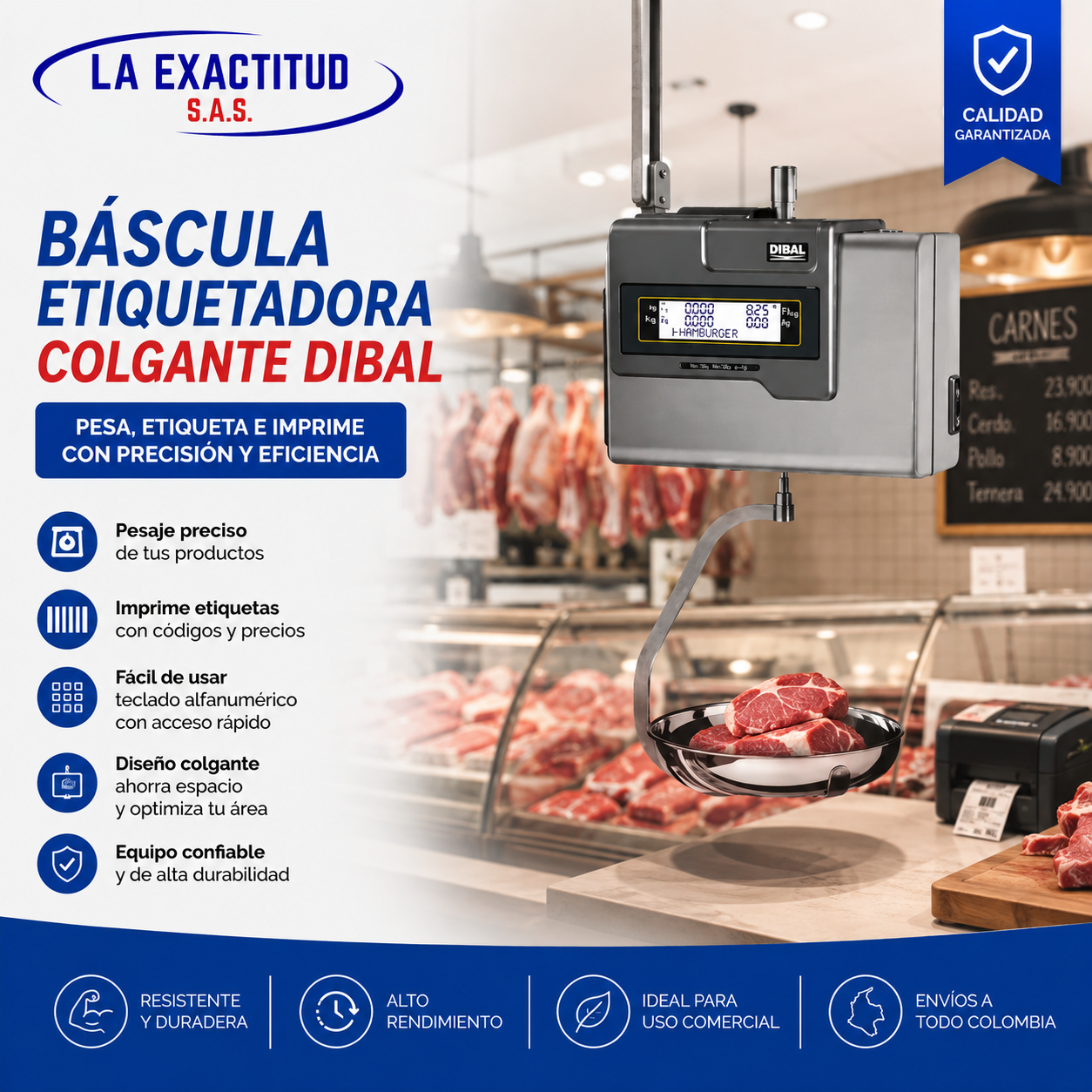 Báscula Etiquetadora Colgante DIBAL con impresora térmica y código de barras para supermercados y negocios en Colombia