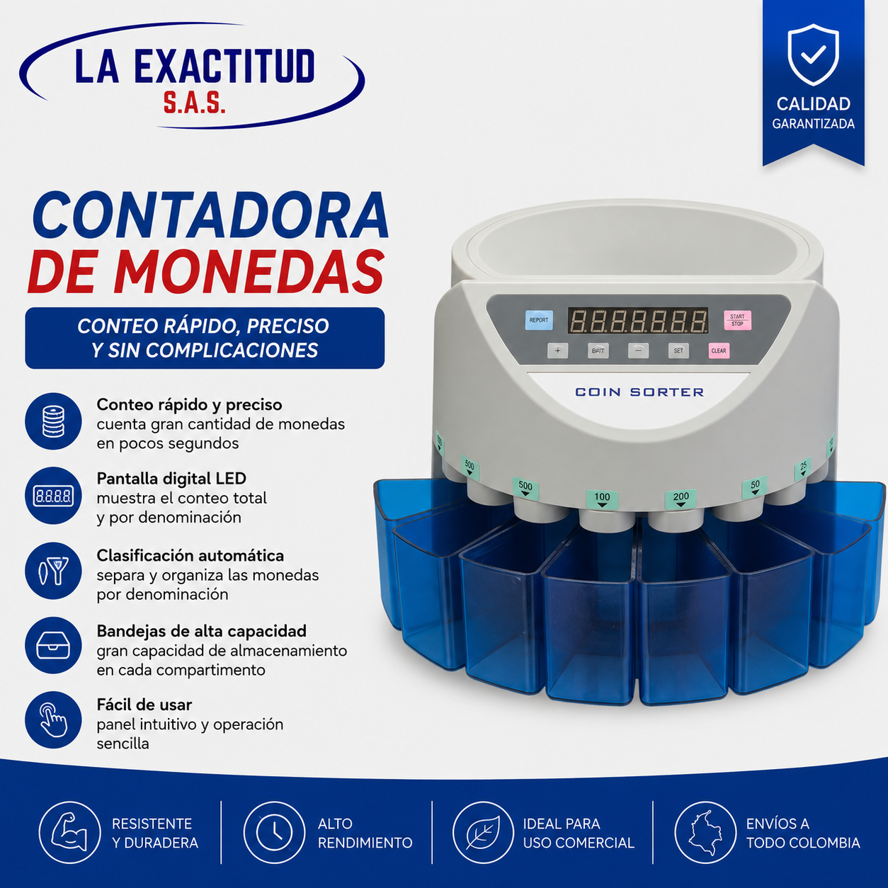 Contadora de Monedas Profesional para conteo y clasificación automática de monedas en Colombia