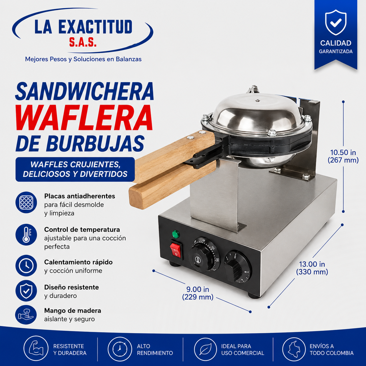 Sandwichera Waflera de Burbujas Industrial en acero inoxidable para preparación de bubble waffles en Colombia